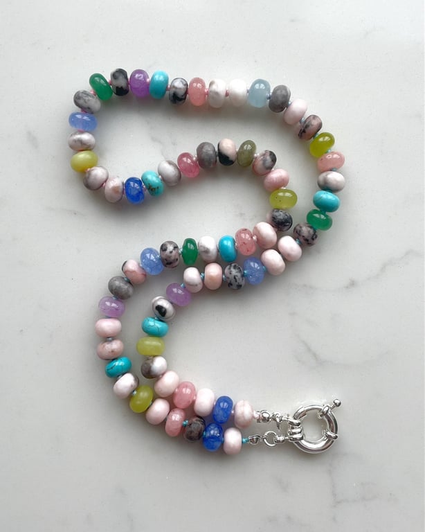 Jumble Jelly Hand Knotted Beaded Gemstone Necklace