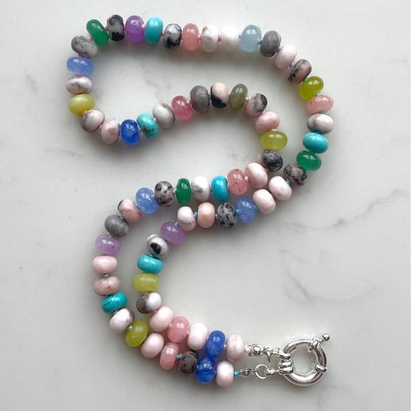 Jumble Jelly Hand Knotted Beaded Gemstone Necklace