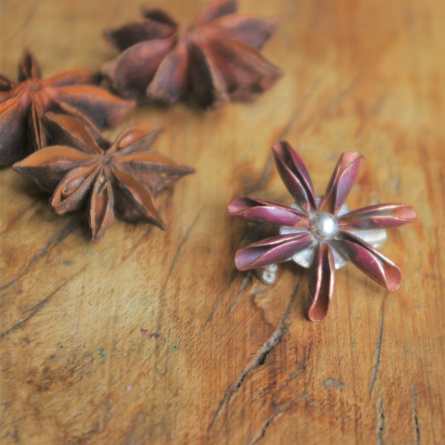 Star Anise Copper and Silver Brooch