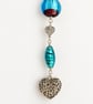 Blue and Purple Beaded Hanging Decoration with Silver Filigree Heart - Image 5