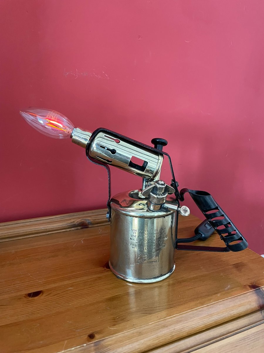 Brass Blowlamp Table Lamp, Upcycled Vintage Bladon Blowtorch