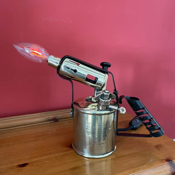 Brass Blowlamp Table Lamp, Upcycled Vintage Bladon Blowtorch