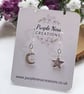 Sterling Silver Hammered Crescent Moon and Star Mismatched Earrings - Image 1