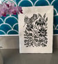 Pretty Wildflowers and Butterfly Original Lino Print - Unframed  - Image 4
