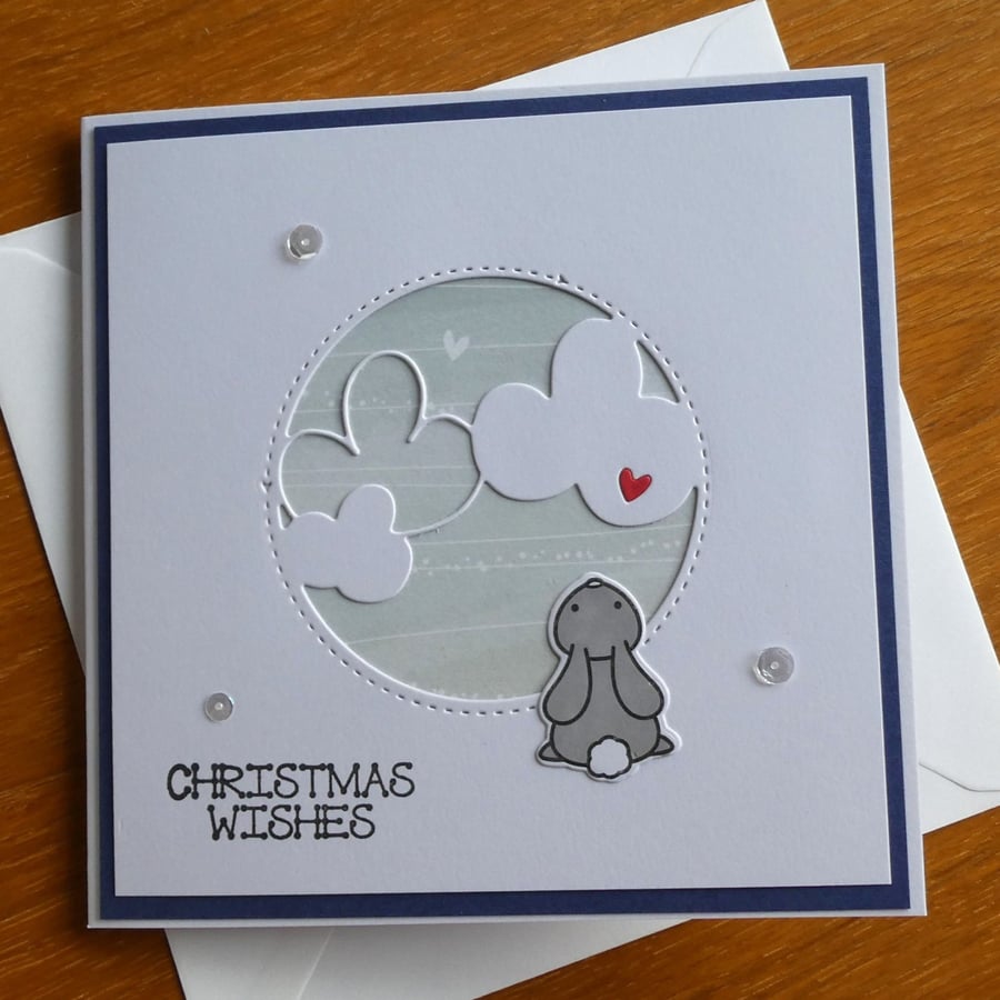 Rabbit With Clouds Christmas Card - Christmas Wishes