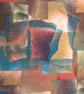 Abstract Earthy Tones Mid Century Style Lampshade in Retro Brown Teal fabric - Image 6