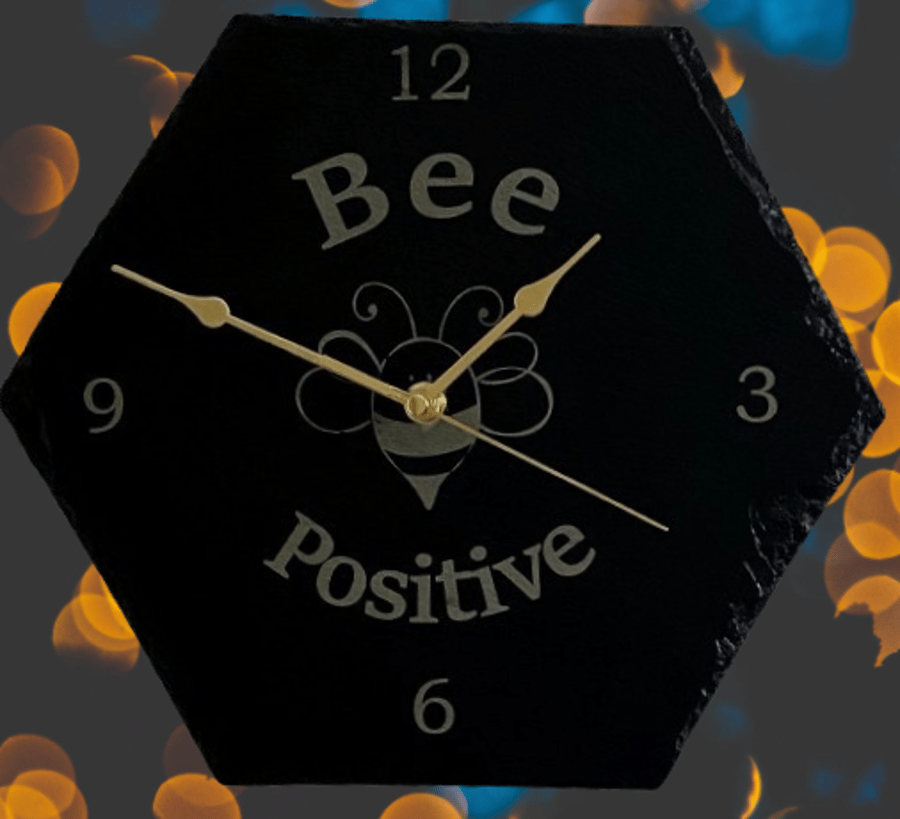  Bee Positive Engraved Honey Bee Clock