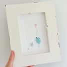 Sea Glass Baby Bird Wall Art - Hand Painted Framed Picture, Nursery Art