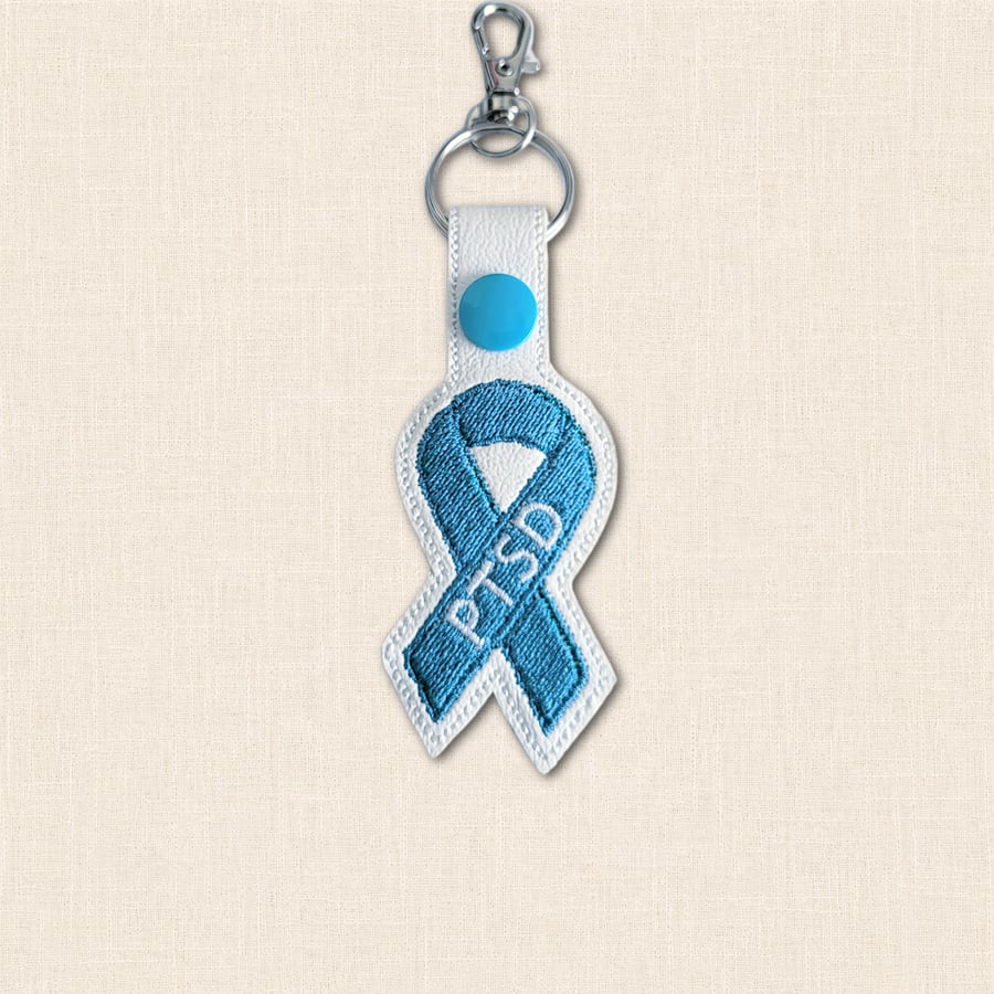 PTSD Awareness Ribbon Keyring - Embroidered Faux Leather Bag Charm