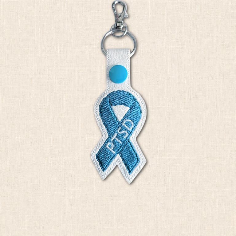 PTSD Awareness Ribbon Keyring - Embroidered Faux Leather Bag Charm
