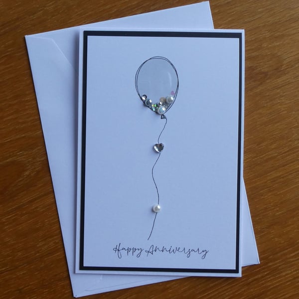 Silver Grey Balloon Anniversary Card