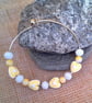 Rigid Bangle with Yellow Hearts and White Faceted Beads, Gift for Her, Bangle - Image 1