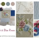 Slow Stitch Scroll Kit - Pink and Blue Roses