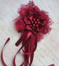 Regency Ribbons - Burgundy Lace Satin Pearl Clip In Ruffle with Ribbon Trails - Image 3