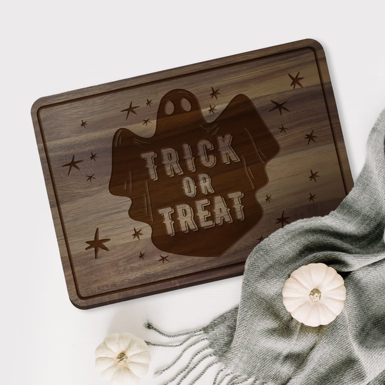 Trick or Treat Chopping Board - 01: Halloween Kitchen Decor, Spooky Season Gift 