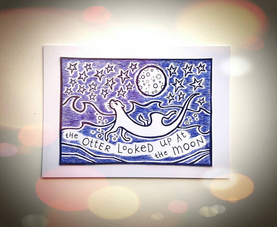 Otter Moon Giclee Art Print, Whimsical Joyful Home Illustration
