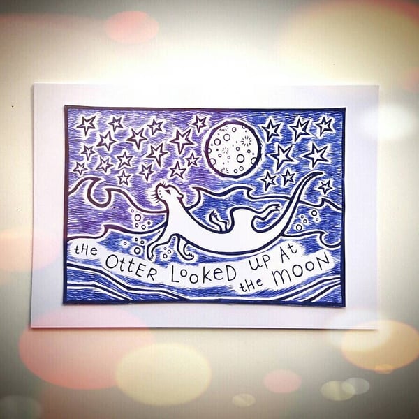 Otter Moon Giclee Art Print, Whimsical Joyful Home Illustration