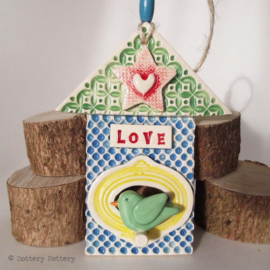 Ceramic bird house decoration Pottery House