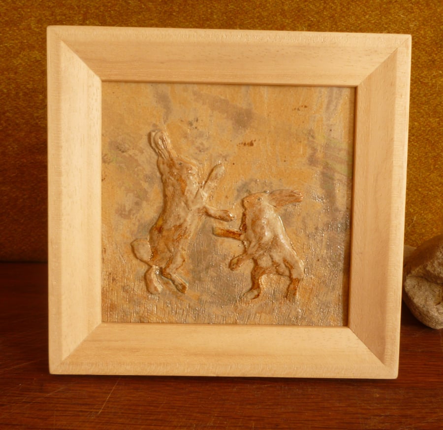 'Dancing Hares' Ceramic Artwork