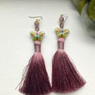 Handmade Elegant Statement Butterfly Tassel Earrings Oriental Style