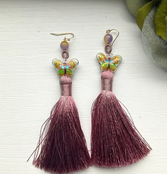 Handmade Elegant Statement Butterfly Tassel Earrings Oriental Style