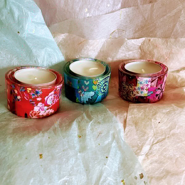 3 glass decopatch tea lights