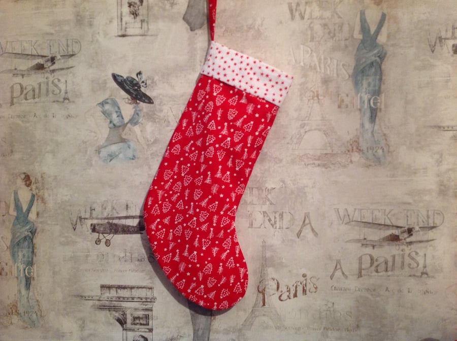 Red and White Christmas Tree Stocking