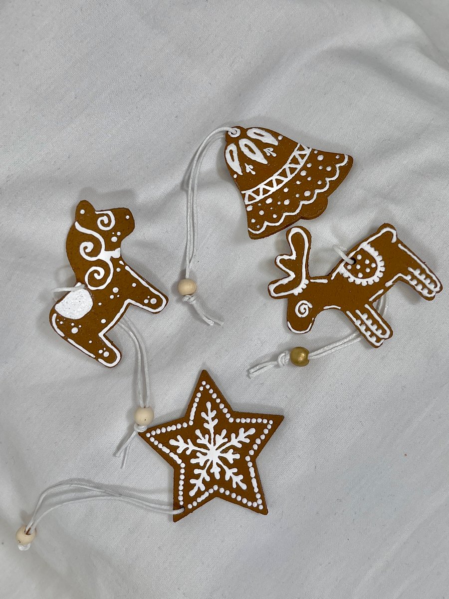 Christmas Tree Decorations Gingerbread Style Ornaments Hand Painted Handmade