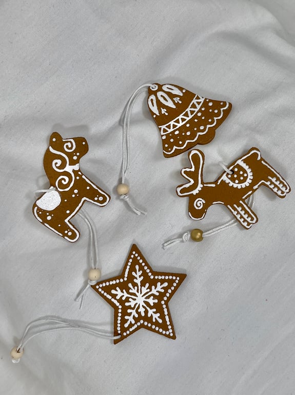Christmas Tree Decorations Gingerbread Style Ornaments Hand Painted Handmade