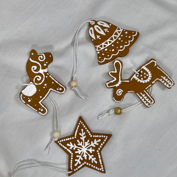 Christmas Tree Decorations Gingerbread Style Ornaments Hand Painted Handmade