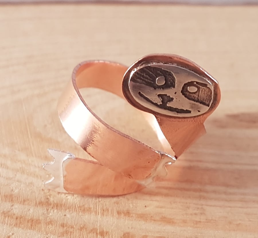 Sterling Silver and Copper Etched Adjustable Sloth Ring