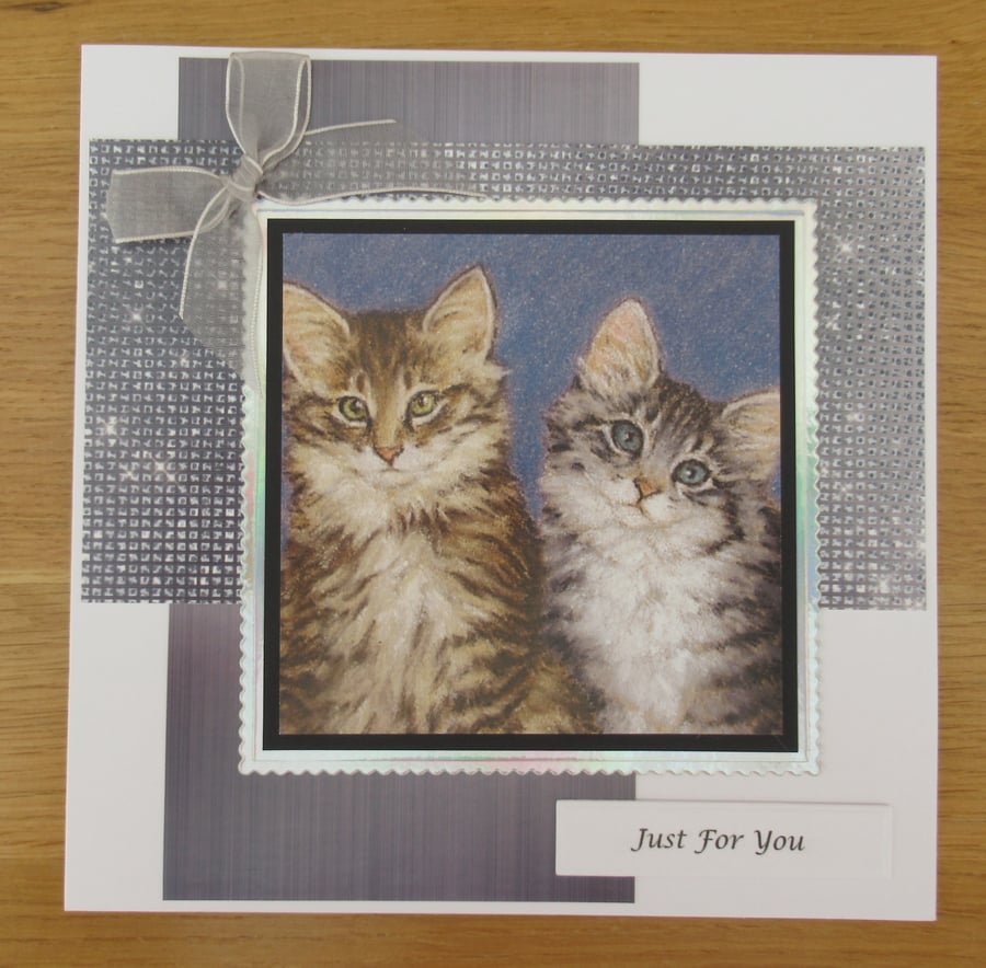 Two Cats - 7x7" Just For You Card - Blue