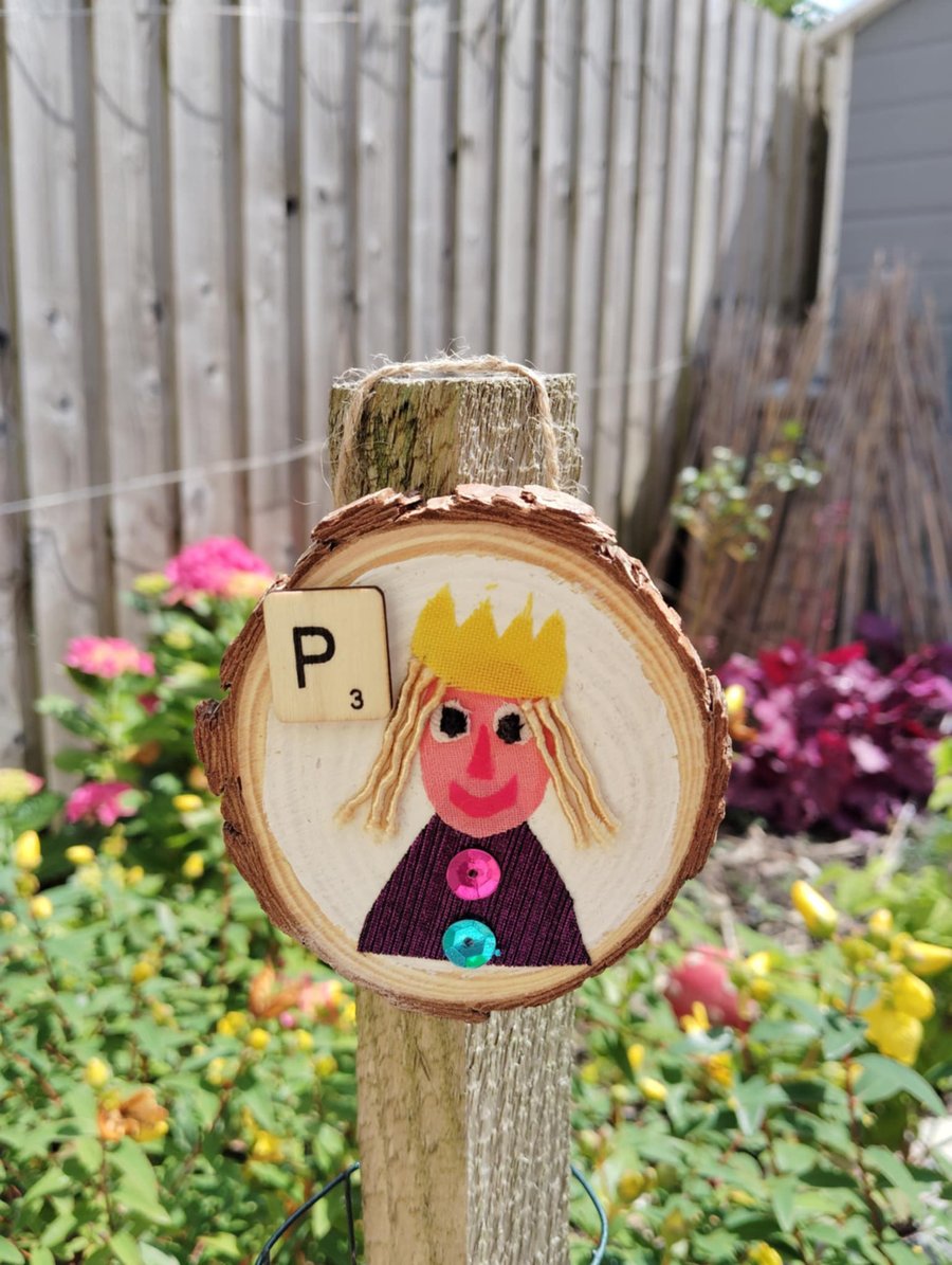 Wooden alphabet art -decorative wall plaque with first letter scrabble tile 