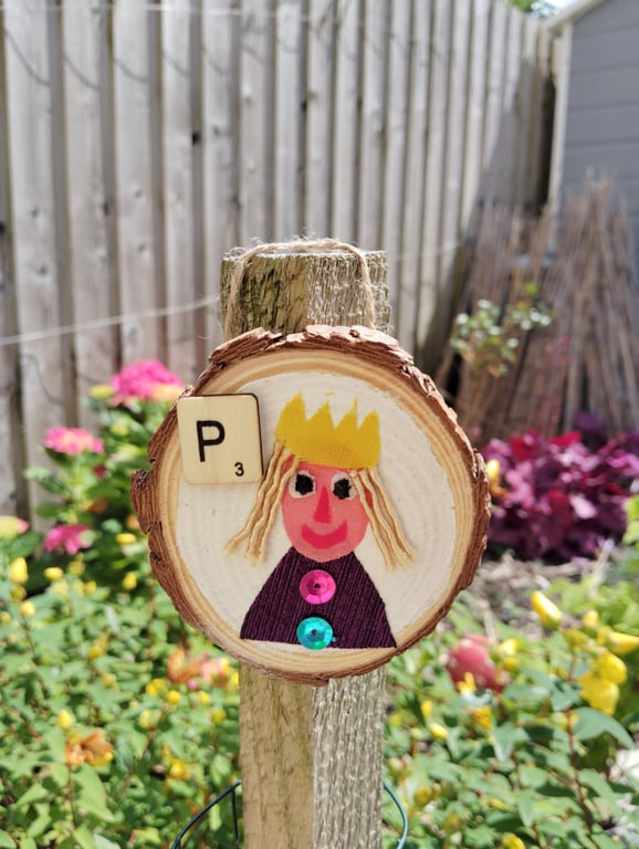 Wooden alphabet art -decorative wall plaque with first letter scrabble tile 