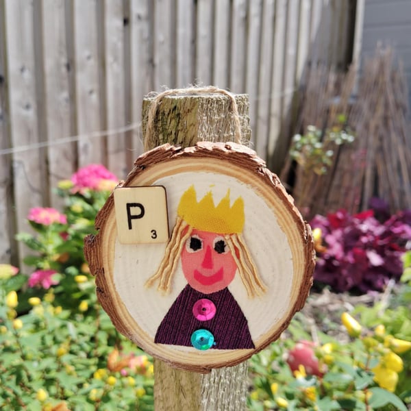 Wooden alphabet art -decorative wall plaque with first letter scrabble tile 