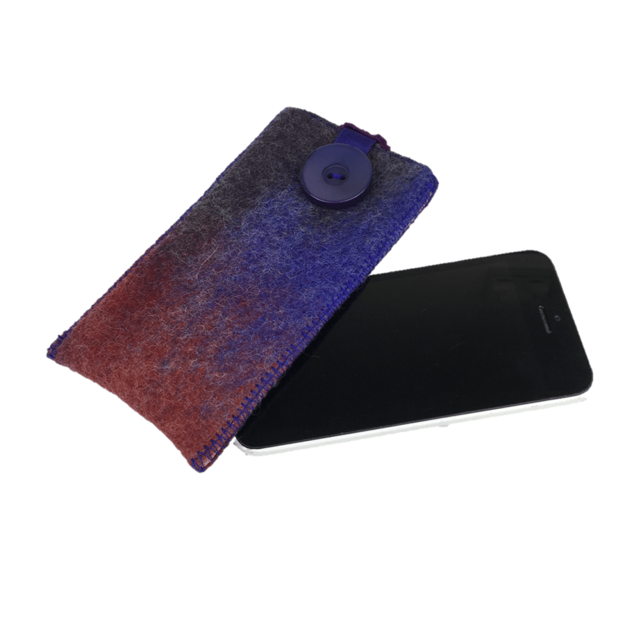 Felted sleeve for iPhone 5 in blue and red