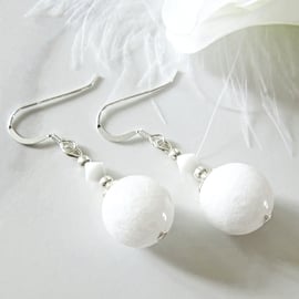 Medium Chunky Snow White Agate Earrings With Premium Crystals & Sterling Silver