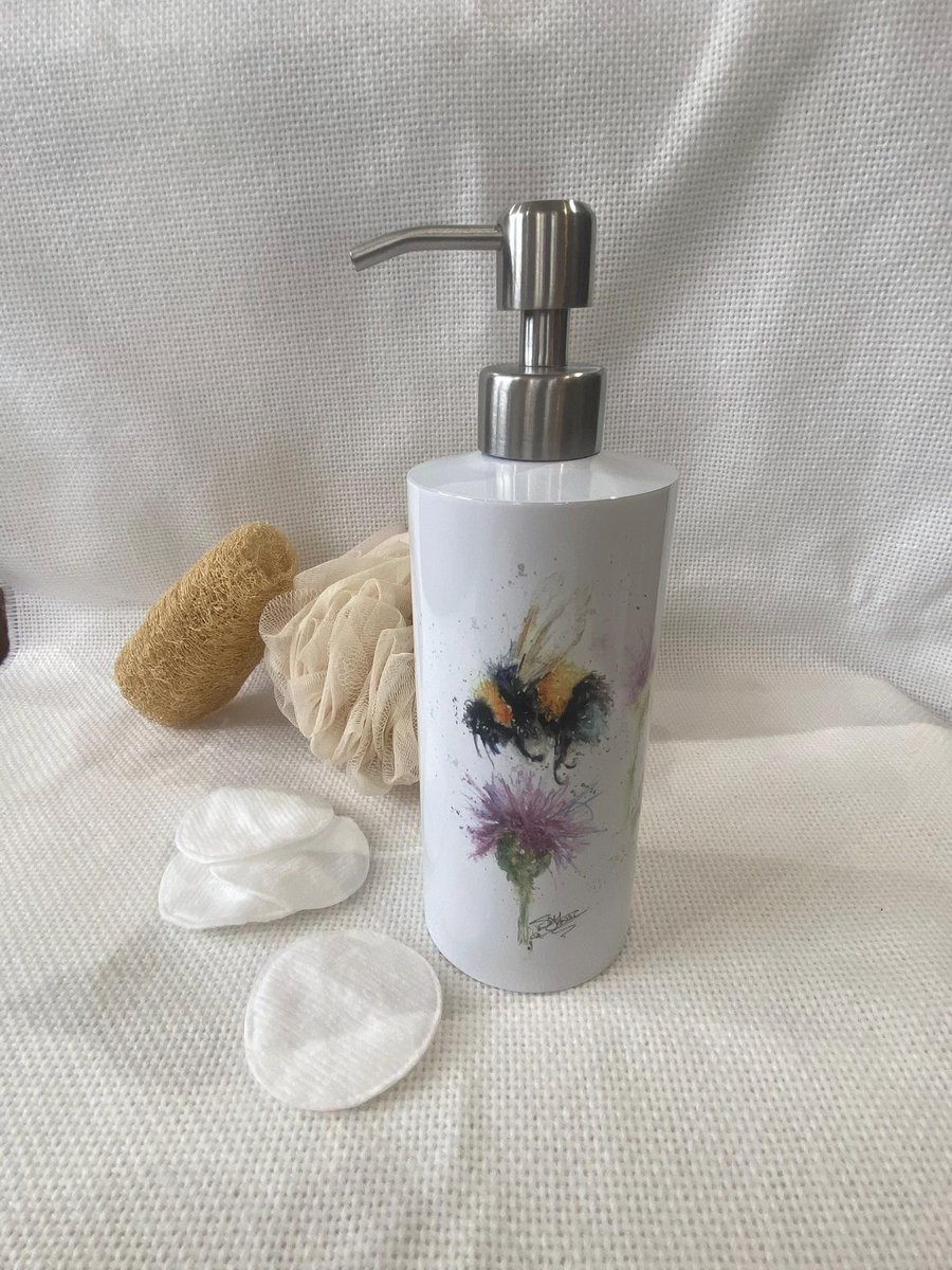 Bees and Flowers Watercolour Design, Liquid Soap Pump Dispenser, by Wildlife Art