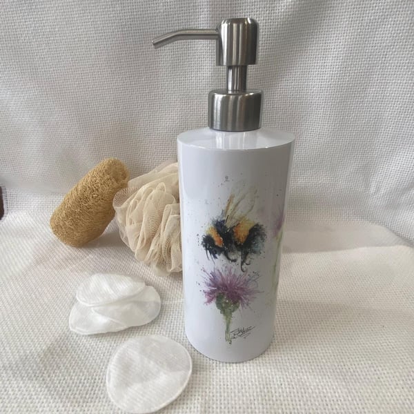Bees and Flowers Watercolour Design, Liquid Soap Pump Dispenser, by Wildlife Art