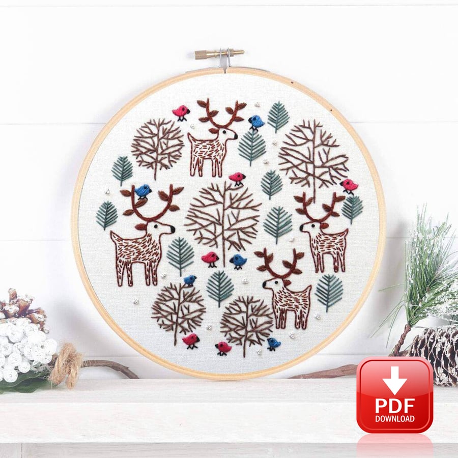 Merry Moose Christmas Hand Embroidery PDF Pattern