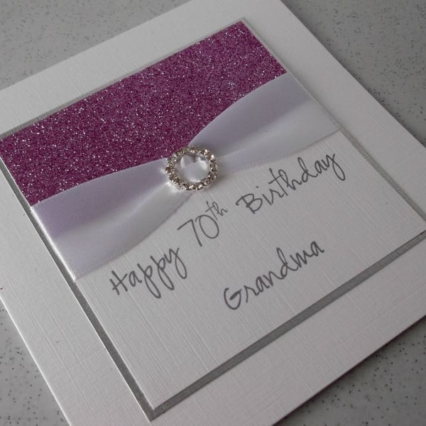 Handmade 70th birthday card, grandma, personalised, any age or name