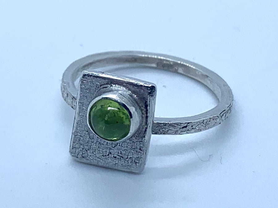 ‘Framed’ Peridot’ on Sterling Silver Ring (N.5 to O.5) UK sizes, 100% handmade