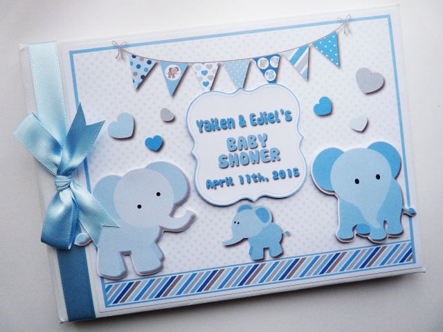 Blue Elephant Baby Shower Guest Book, boy baby shower gift