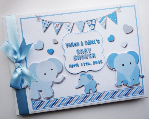 Blue Elephant Baby Shower Guest Book, boy baby shower gift