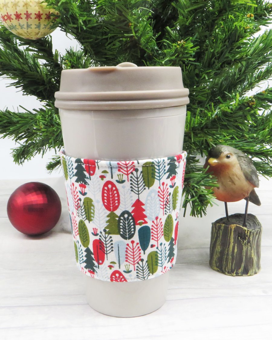 Eco Friendly Reversible and Reusable Coffee Cup Cosy, Fabric cup sleeve