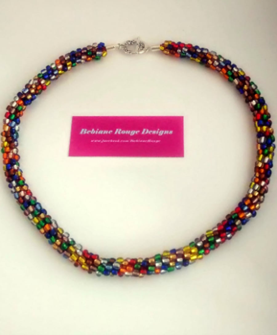 Multicoloured Kumihimo Beaded Necklace