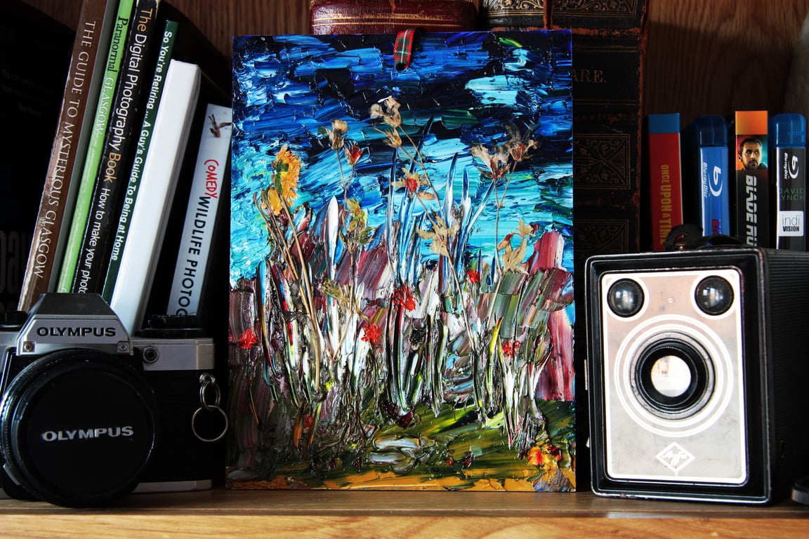 Botanical Mixed Media on 8 x 6inch art board oils and dried flowers.