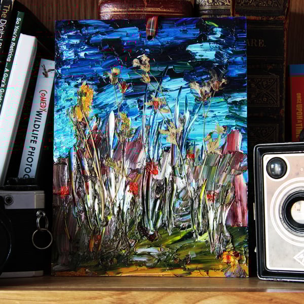 Botanical Mixed Media on 8 x 6inch art board oils and dried flowers.