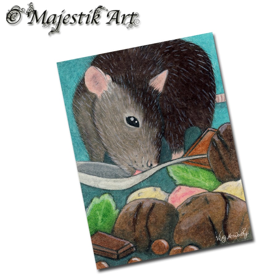 Archival ACEO Rat Print 'Choc delight' By V Kenworthy