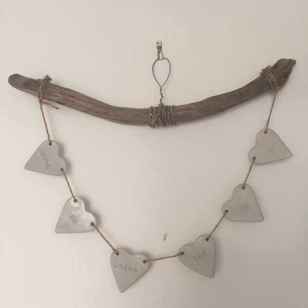 Handmade Driftwood Loveheart hanger, handmade pottery, bespoke design, gift idea